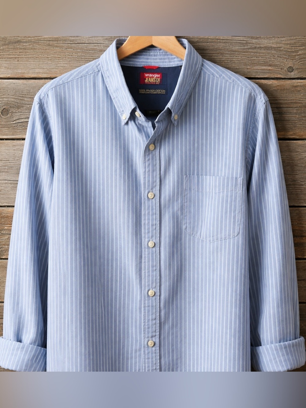 Wrangler Light Blue White Stripe Button-Down Shirt